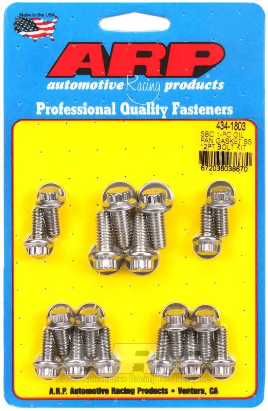 Arp Sb Chevy 1-Pc Ss 12Pt Oil Pan Gasket Bolt Kit 1