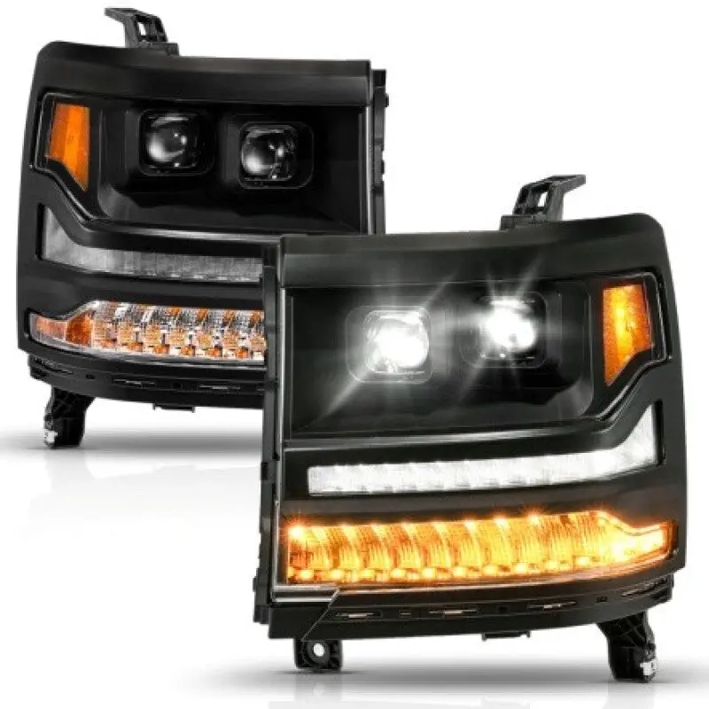 Anzo 16-18 Chevy Silverado 1500 (Factory Hid Models Only) Full Led Proj Headlights Black - Pair 1