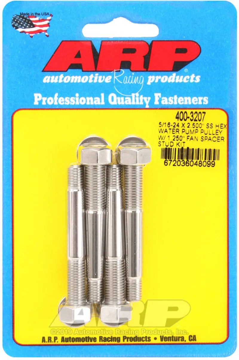 Arp 5/16-24 X 2.500 Ss Hex Water Pump Pulley W/ 1.250In Fan Spacer Stud Kit 1