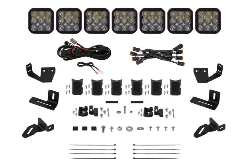 Diode Dynamics Prinsu/Sherpa Roof Racks- Ss5 7-Pod Crosslink Mounting Kit Sport White Driving 1