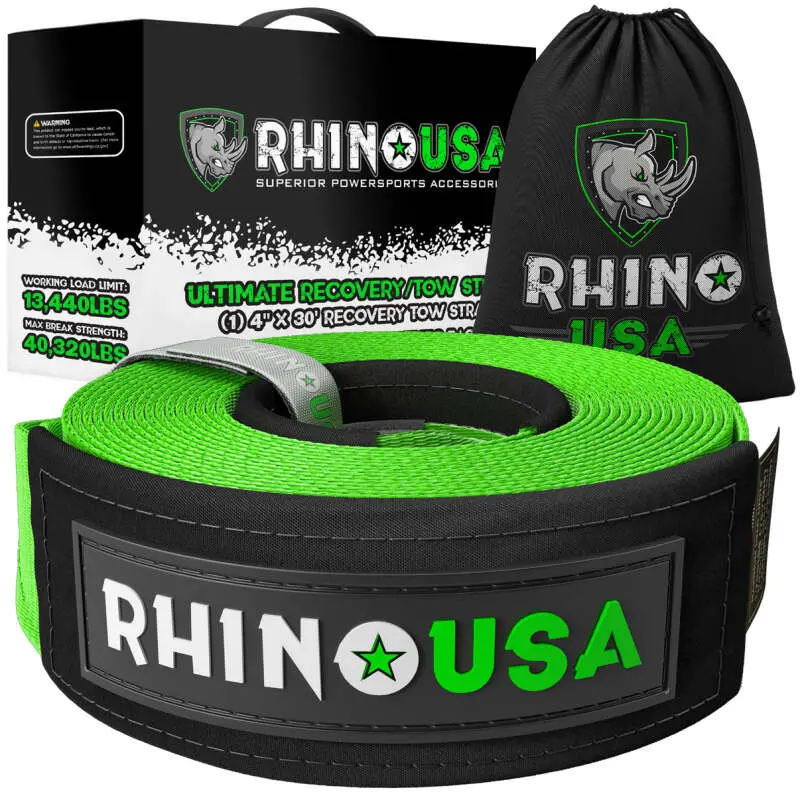Rhino Usa Recovery Tow Strap 4Inx30ft (Green) 1
