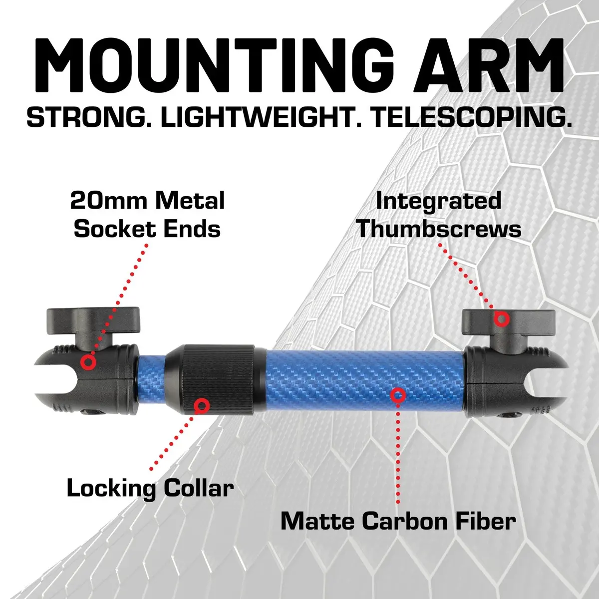 Telescoping Matte Color Carbon Fiber Mounting Arms With 20Mm Connector Ends 4