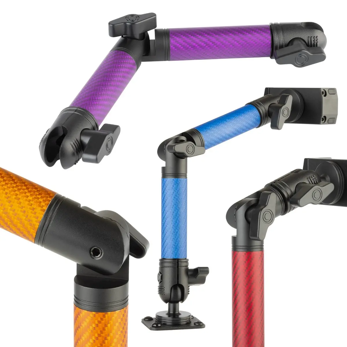 Matte Color Carbon Fiber Locking Adjustable Mounting Arms With Articulating Joint (Various Sizes) 1