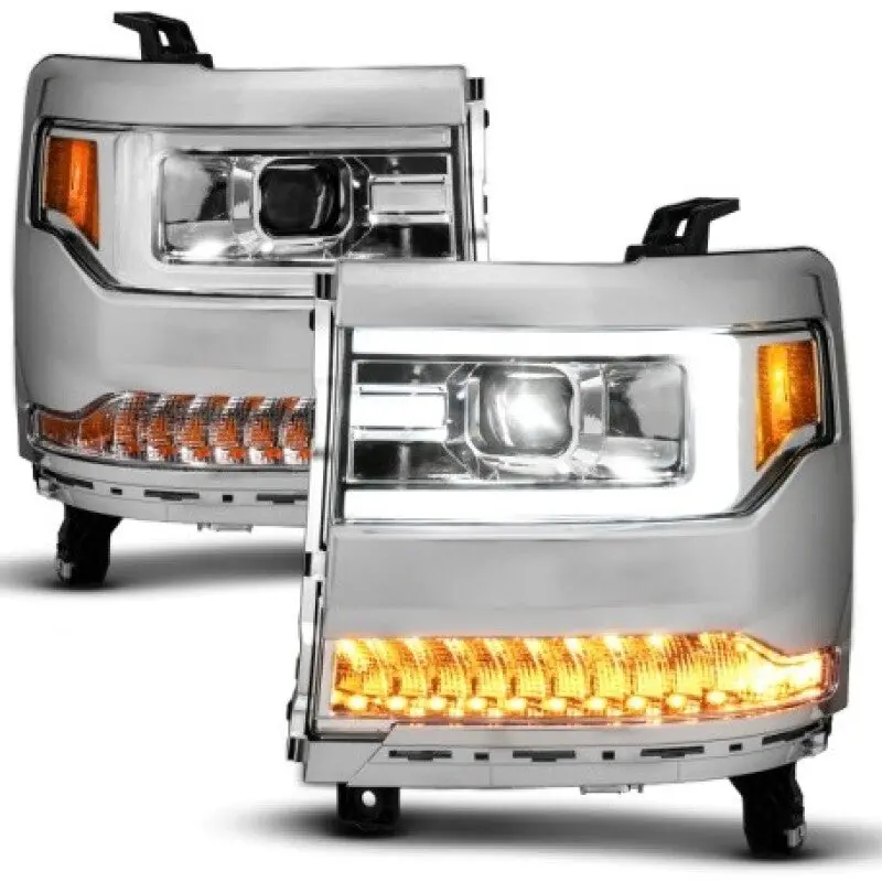 Anzo 16-18 Chevy Silverado1500 (Factory Hid Models) Led Prj Light Bar Style Headlights Chrome - Pair 1