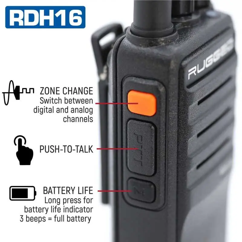 Rugged Radios Rugged Rdh16 - Business Band Two Way Handheld Radio - Digital And Analog Vhf / Black 1