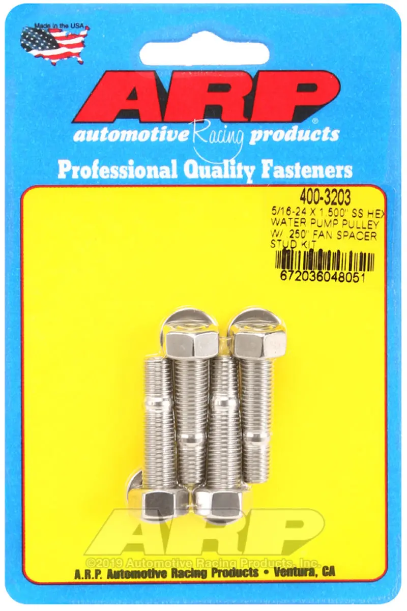 Arp 5/16-24 X 1.500 Ss Hex Water Pump Pulley W/ .250In Fan Spacer Stud Kit 1