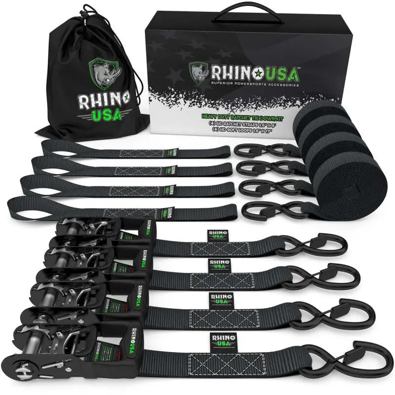 Rhino Usa Heavy Duty Ratchet Tie-Down 4-Pack Black 1.6In X 15Ft 1
