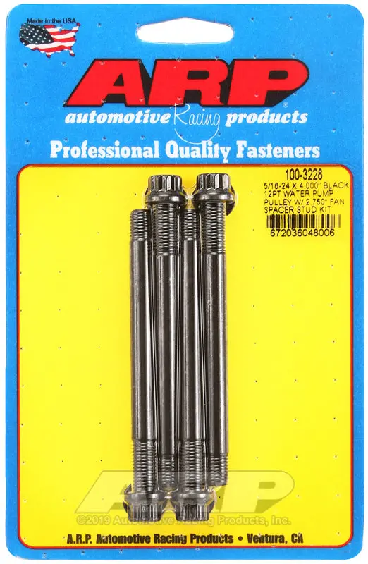 Arp 5/16-24 X 4.000 Black 12Pt Water Pump Pulley W/ 2.750In Fan Spacer Stud Kit 1