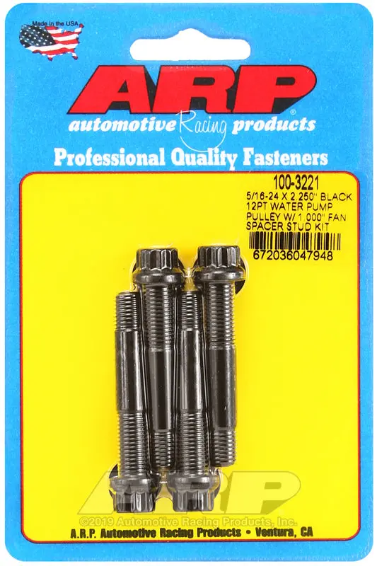 Arp 5/16-24 X 2.250 Black 12Pt Water Pump Pulley W/ 1.000In Fan Spacer Stud Kit 1
