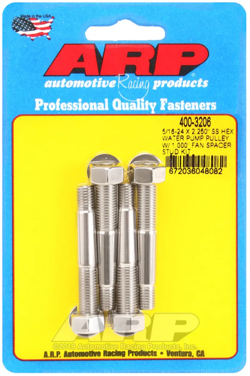 Arp 5/16-24 X 2.250 Ss Hex Water Pump Pulley W/ 1.000In Fan Spacer Stud Kit 1