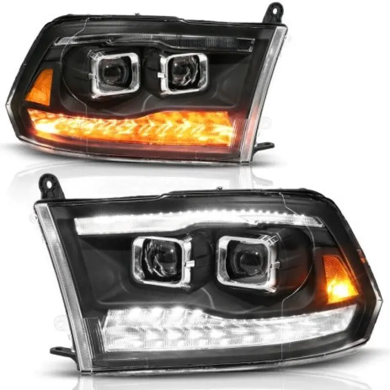 Anzo 09-19 Dodge Ram 1500 / 10-18 2500/3500 Led Proj Headlights Seqsig Black - Pair 1