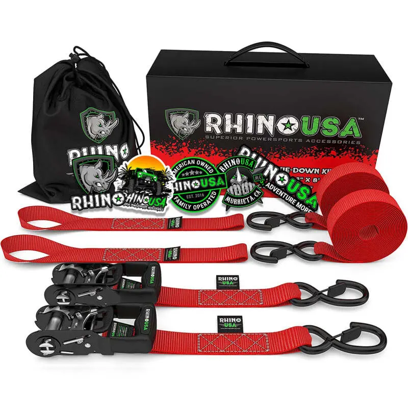 Rhino Usa Heavy Duty Ratchet Tie-Downs 2-Pack (Red) 1.6In X 8Ft 1