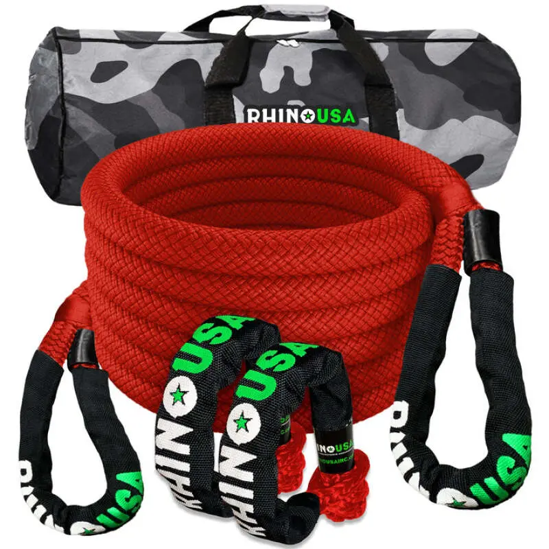 Rhino Usa 7/8In X 30Ft Kinetic Rope Recovery Kit W/Soft Shackles (Red) 1