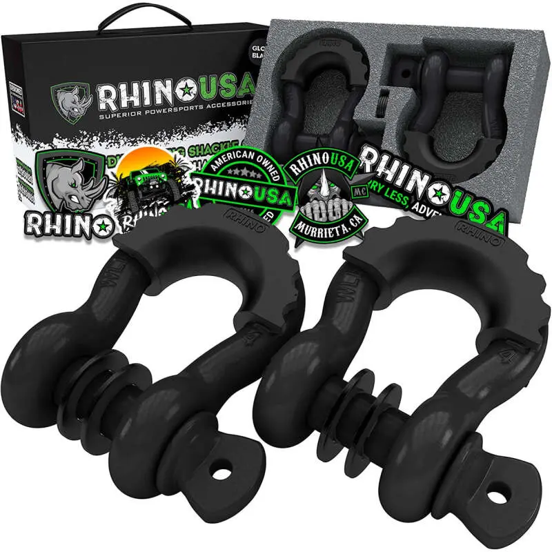 Rhino Usa 3/4In D-Ring Shackle Set, Pack Of 2 (Black) 1