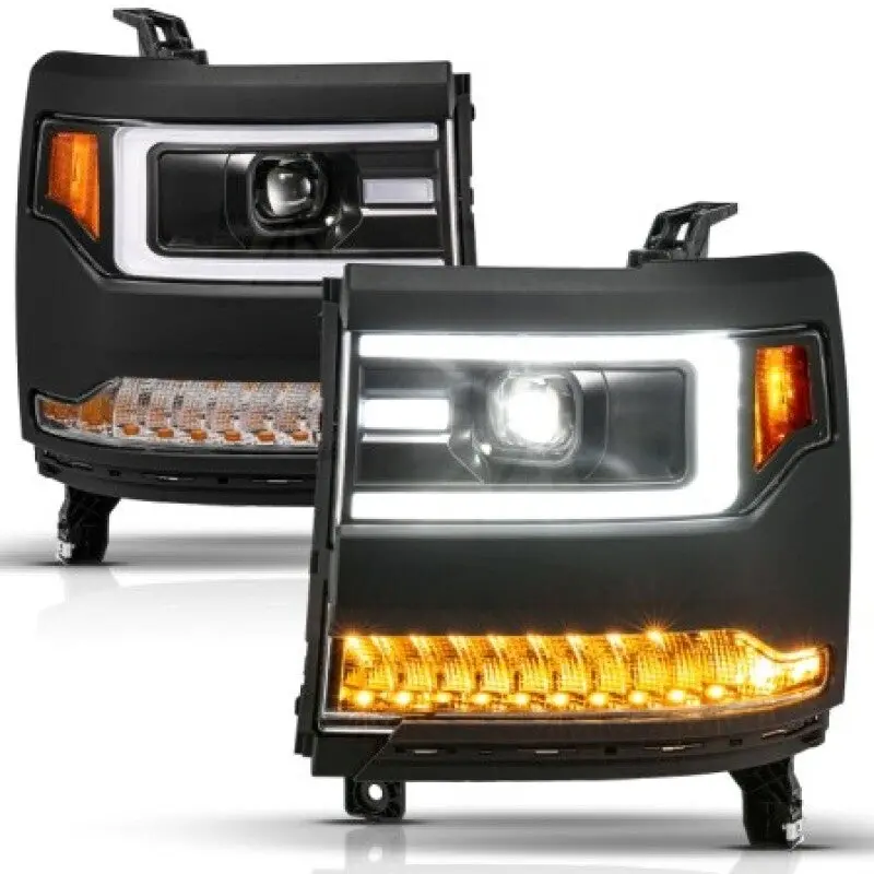 Anzo 16-18 Chevy Silverado1500 (Factory Hid Models) Led Proj Light Bar Style Headlights Black - Pair 1