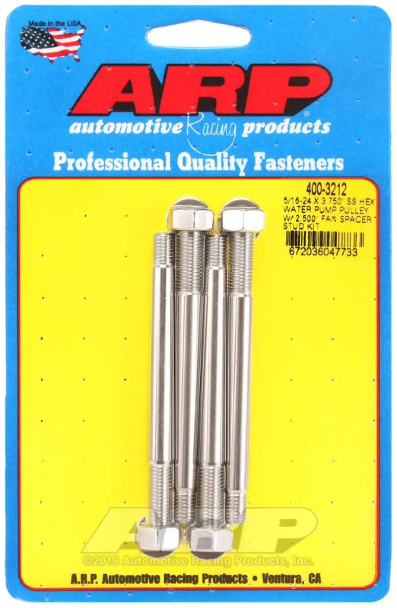 Arp 5/16-24 X 3.750 Ss Hex Water Pump Pulley W/ 2.500In Fan Spacer Stud Kit 1