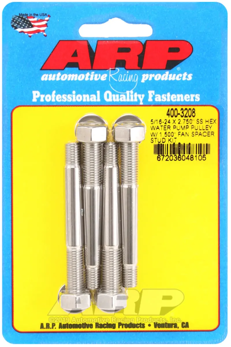 Arp 5/16-24 X 2.750 Ss Hex Water Pump Pulley W/ 1.500In Fan Spacer Stud Kit 1