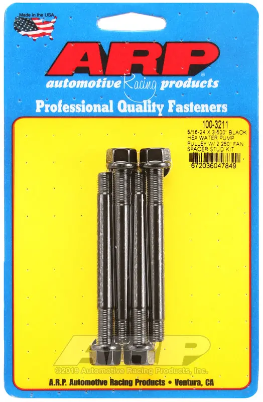 Arp 5/16-24 X 3.500 Black Hex Water Pump Pulley W/ 2.250In Fan Spacer Stud Kit 1