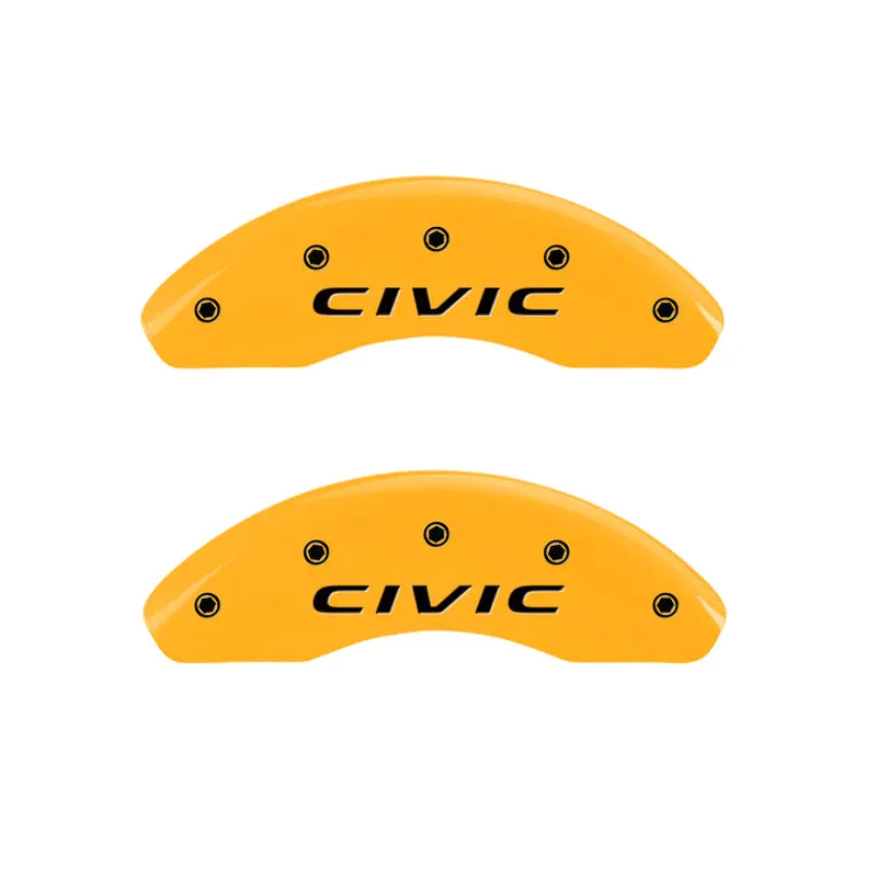 Mgp Engraved 4-Piston Caliper Covers – Front And Rear For 2016 Honda Civic, Yellow Finish With Black Chrome Accents 1