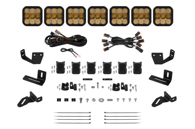Diode Dynamics Prinsu/Sherpa Roof Racks- Ss5 7-Pod Crosslink Mounting Kit - Pro Yellow Combo 1