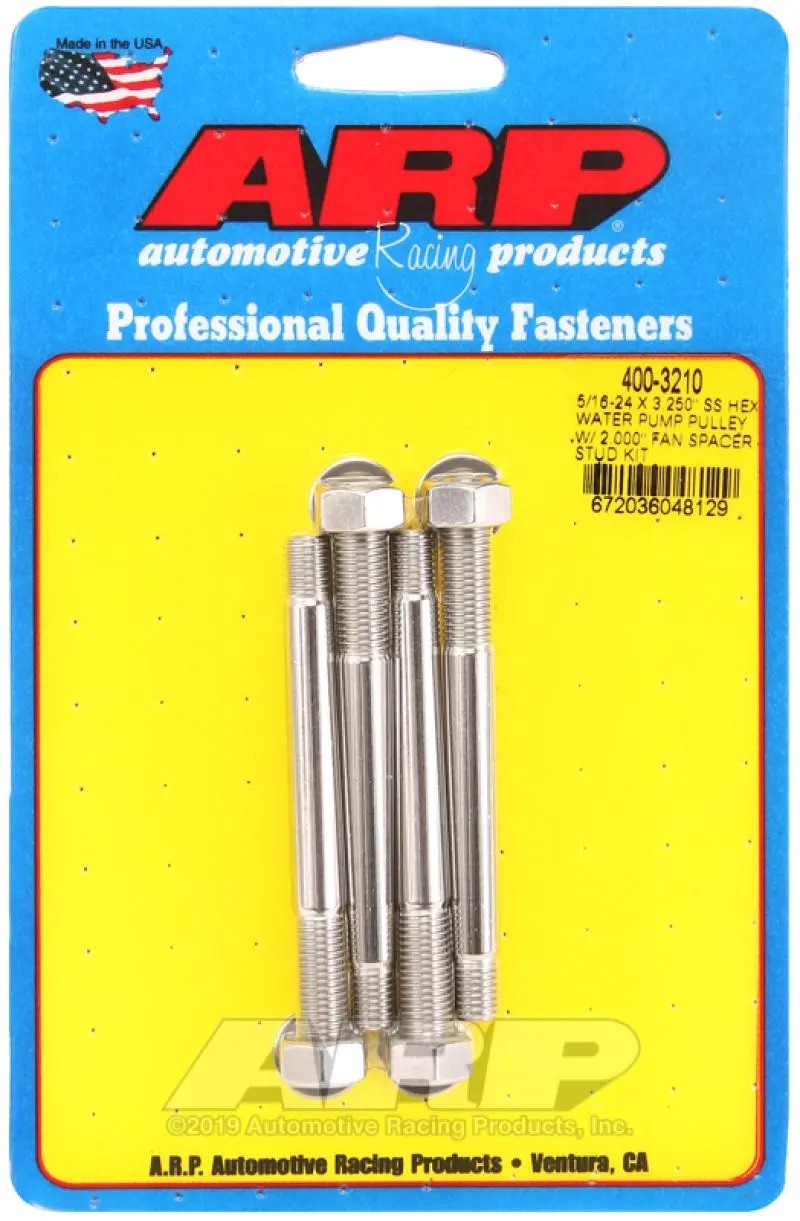Arp 5/16-24 X 3.250 Ss Hex Water Pump Pulley W/ 2.000In Fan Spacer Stud Kit 1