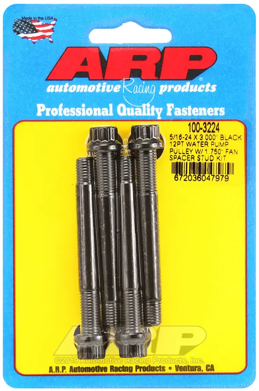 Arp 5/16-24 X 3.000 Black 12Pt Water Pump Pulley W/ 1.750In Fan Spacer Stud Kit 1