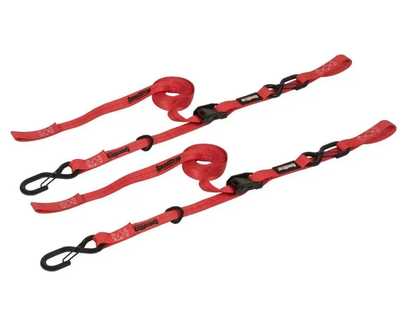 Speedstrap 1In X 10Ft Cam-Lock Tie Down With Snap S-Hooks Soft-Tie (2 Pack) - Red 1