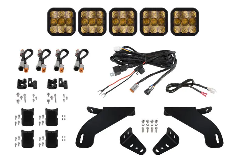Diode Dynamics 21-22 Ford F-150 Ss5 Grille Crosslink Lightbar Kit- Sport Yellow Combo 1
