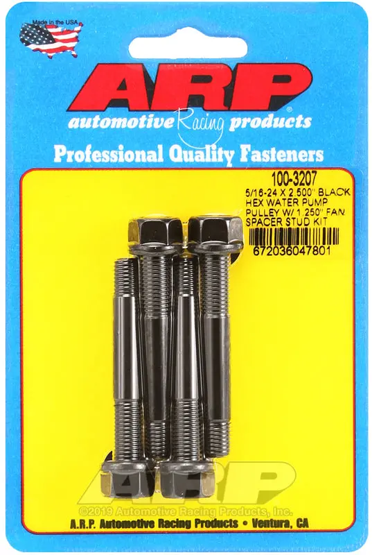 Arp 5/16-24 X 2.500 Black Hex Water Pump Pulley W/ 1.250In Fan Spacer Stud Kit 1