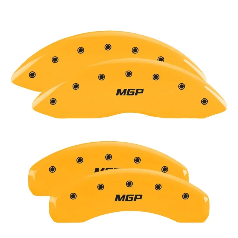 Mgp Engraved 4-Piston Caliper Covers – Front & Rear – Yellow Finish With Black Charcoal Accents For 2019 Chevrolet Silverado 1500 1
