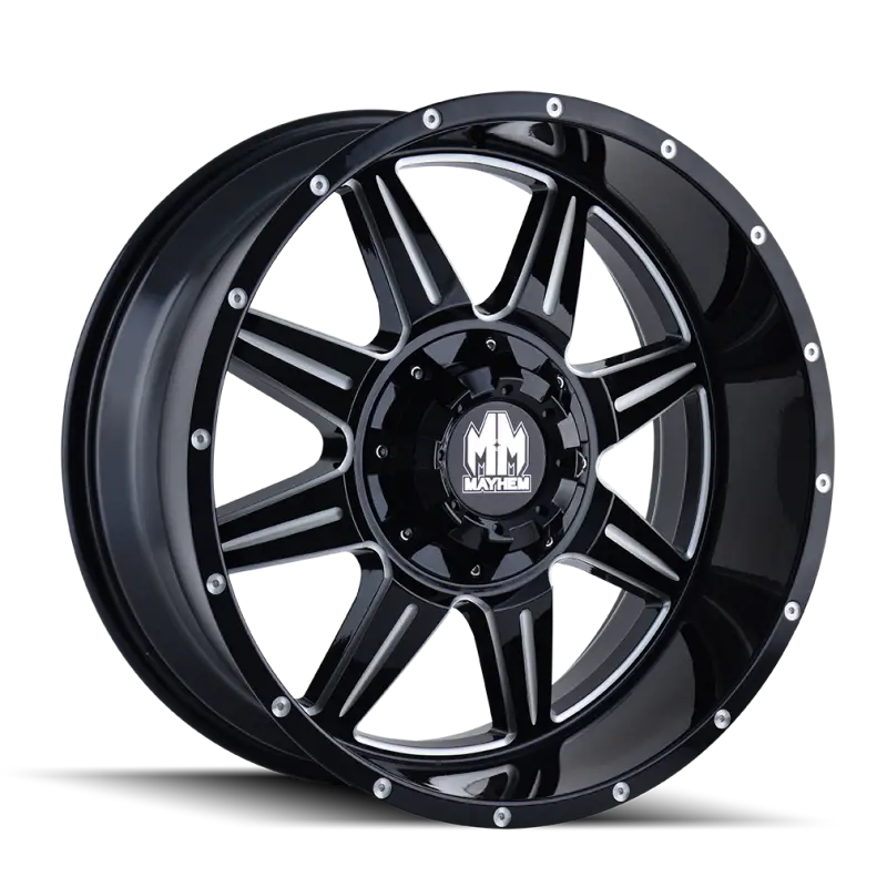 Mayhem Monstir 8100 Wheel – 20X10", 8X165.1 Bolt Pattern, -12Mm Offset, 130.8Mm Hub Bore, Black W/ Milled Spokes 1