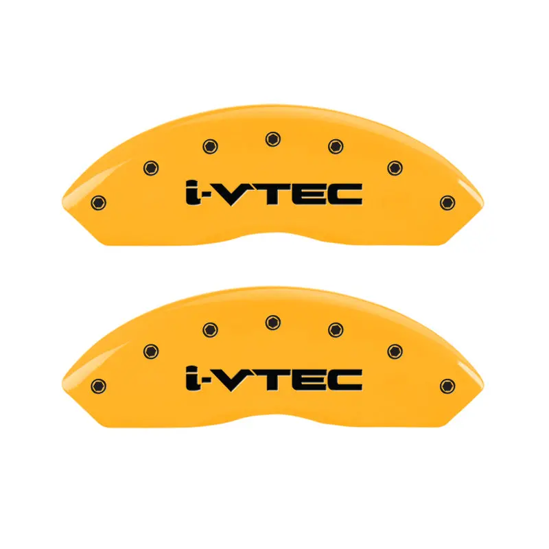 Mgp Engraved 4-Piston Caliper Covers – Front And Rear, I-Vtec Style, Yellow Finish With Black Chrome Accents 1