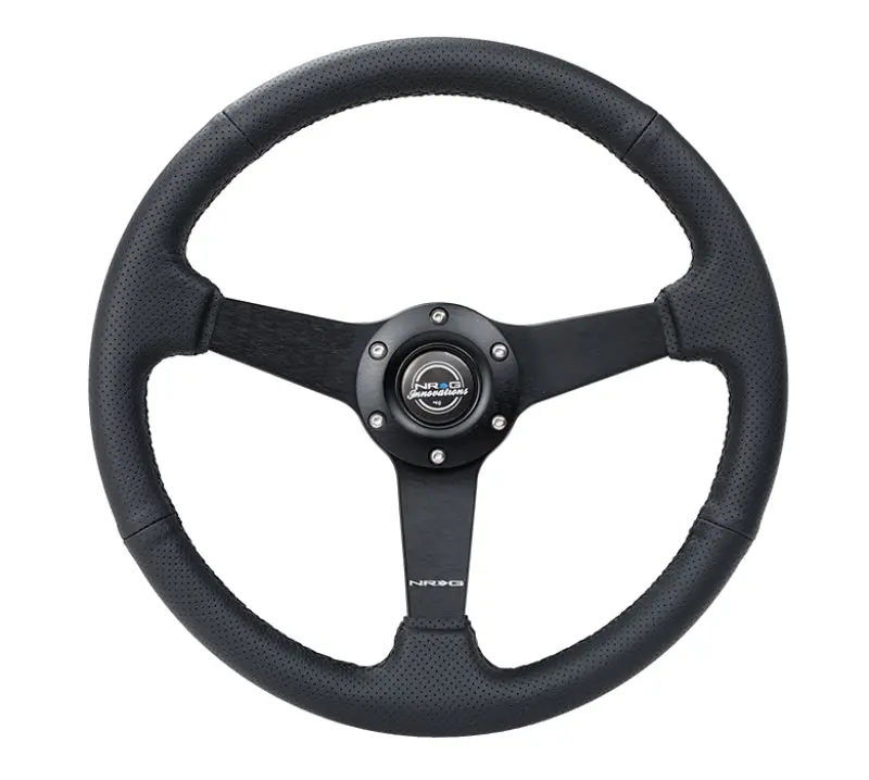 Nrg Sport 350Mm Flat-Bottom Steering Wheel – Black Leather With Black Stitching & Matte Black Solid Spokes 1