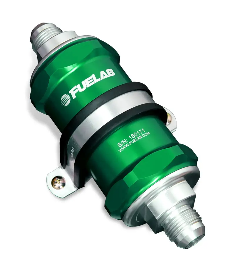Fuelab 818 Inline Fuel Filter – Stainless Steel, -6An In / -8An Out, 40-Micron, Green Anodized 1