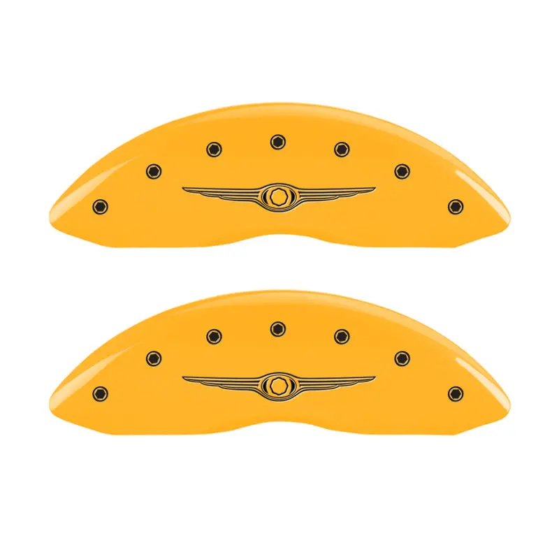Mgp Engraved Caliper Covers – Front & Rear, Chrysler Wing Style, Yellow Finish With Black Chrome, Fits 2006 Chrysler 300 1
