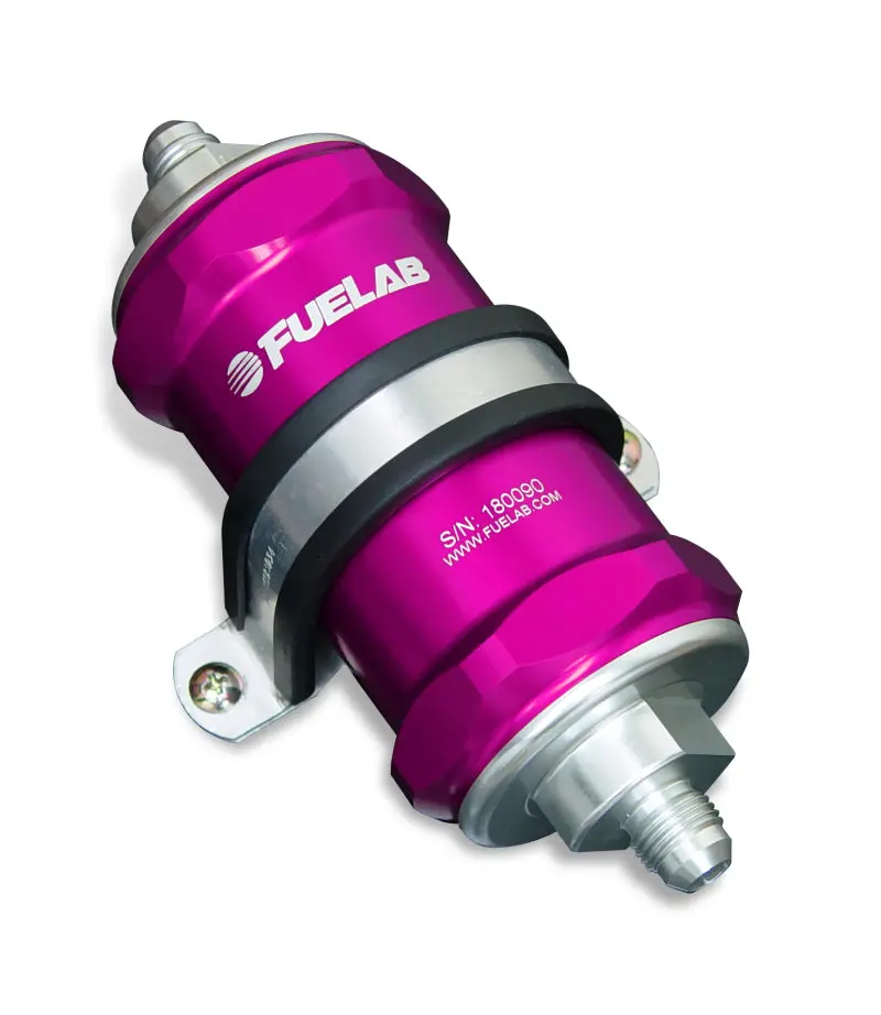 Fuelab 818 In-Line Fuel Filter – Stainless Steel, -8An Inlet / -6An Outlet, 40-Micron Rating, Purple Anodized 1